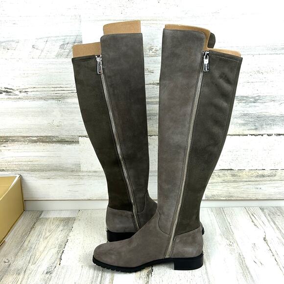 Michael Kors Women’s 5.5 Gray Suede Fabric Logo Heel Zip Calf Riding Boots NWB - Picture 7 of 11